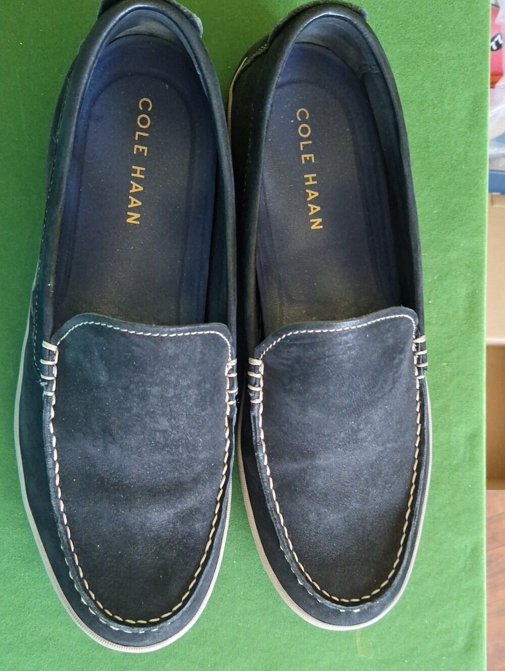 Cole Haan Black Suede Slip-On Loafers with Contrast Stitch